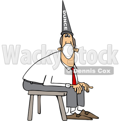 Cartoon Businessman Wearing a Dunce Hat and Sitting on a Stool © djart #1721563