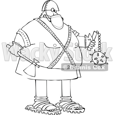 Cartoon Chubby Executioner Wearing a Mask and Holding an Axe and Flail © djart #1723067