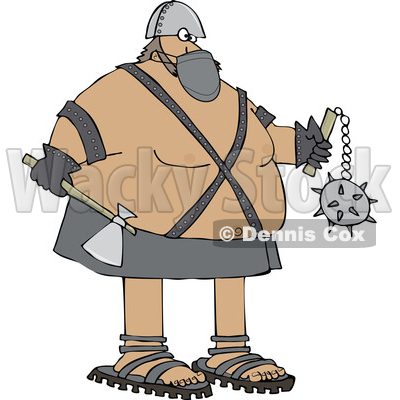 Cartoon Chubby Executioner Wearing a Mask and Holding an Axe and Flail © djart #1723072