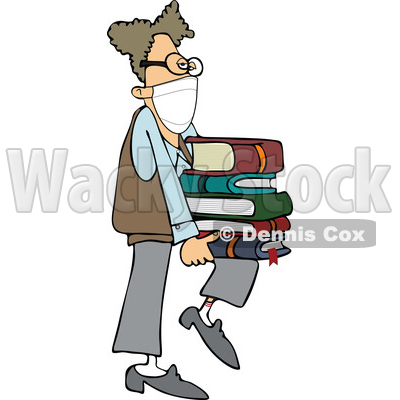 Geeky Man Wearing a Mask and Supporting a Stack of Books on His Knee © djart #1723074