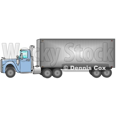 Big Blue 18 Wheeler Semi Truck Driving Down The Road, From Right To Left Clip Art Illustration © djart #17233