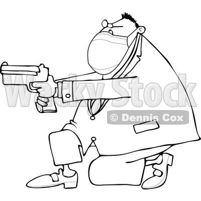 Cartoon Man Wearing a Mask Kneeling and Pointing a Gun © djart #1724464