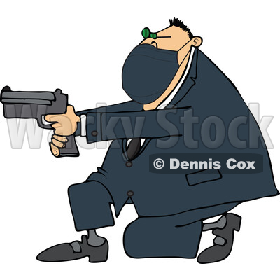 Cartoon Man Wearing a Mask Kneeling and Pointing a Gun © djart #1724467