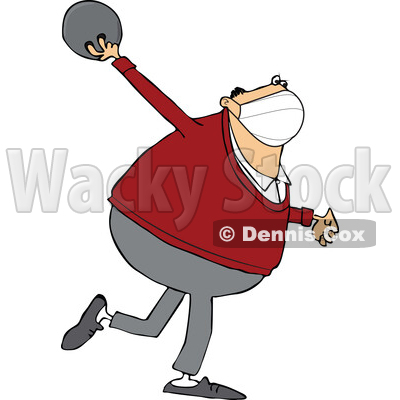 Cartoon Chubby Man Wearing a Mask and Bowling © djart #1725093