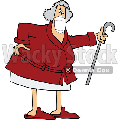 Cartoon Angry Senior Woman Wearing a Mask and Shaking Her Cane © djart #1726968