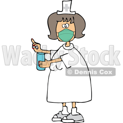 Cartoon Nurse Wearing a Mask and Holding a Pill © djart #1727745