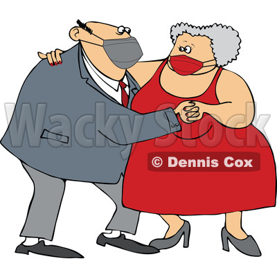 Cartoon Old Couple Wearing Masks and Dancing © djart #1727750