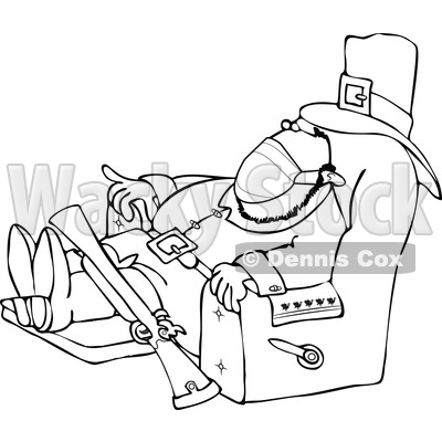 Cartoon Male Pilgrim Wearing a Mask and Napping in a Chair © djart #1728327