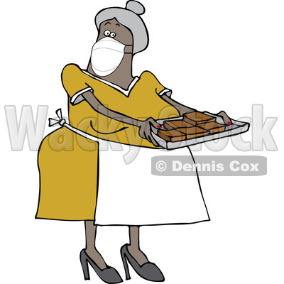 Cartoon Lady Wearing a Mask and Baking Brownies © djart #1728623