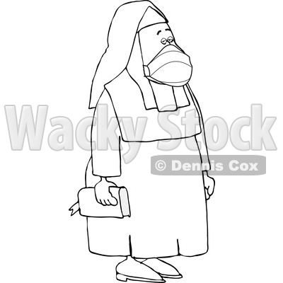 Cartoon Black and White Nun Wearing a Mask © djart #1738829