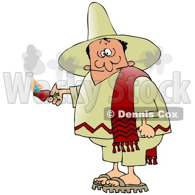 Man Smoking Out Of The Ears After Eating An Extremely Hot Red Pepper While Touring Mexico Clipart Illustration © djart #17415