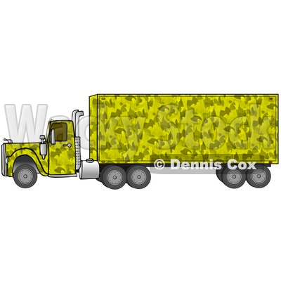 Clipart Illustration of a Yellow Camo Big Rig Truck Pulling A Matching Cargo Trailer © djart #17563