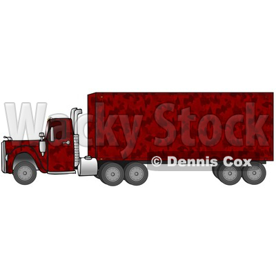 Clipart Illustration of a Red Camouflage Big Rig Truck Pulling A Matching Cargo Trailer © djart #17567