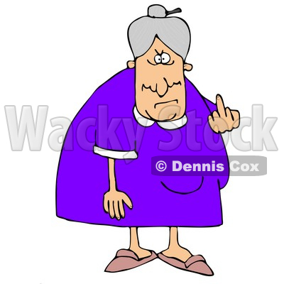 Clipart Illustration of a Mean Old Caucasian Lady With Gray Hair Flipping Off The Viewer © djart #17574