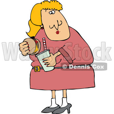 Cartoon Woman Holding a Burger and Soda © djart #1757859