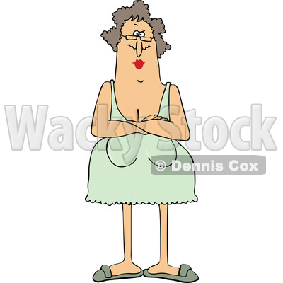 Cartoon Angry Woman with Folded Arms in a Nightgown © djart #1757860