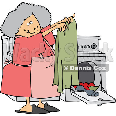 Cartoon Housewife or Maid Pulling Laundry out of a Dryer © djart #1758334