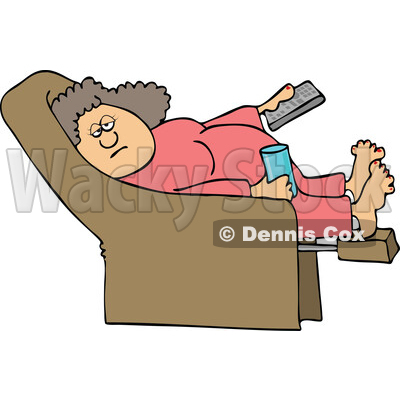 Cartoon Lady Relaxing in a Recliner and Holding a TV Remote © djart #1758336