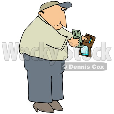 Middle Aged Caucasian Man Holding His Wallet Open To Pull Out Cash To Make A Payment Clipart Illustration © djart #17617