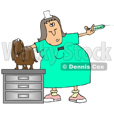 Clipart Illustration of a Vet Tech Preparing a Syringe to be Given to a Dachshund © djart #17651