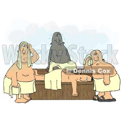 Clipart Illustration of a Group of Hot Men Wrapped in Towels, Sweating in a Sauna © djart #17658