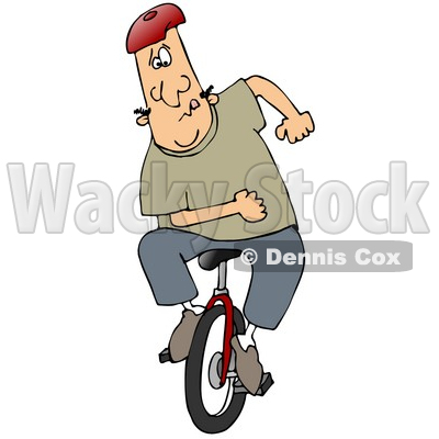 Clipart Illustration of a Motivated Caucasian Man Trying To Learn How To Stay Balanced While Riding A Unicycle © djart #17696