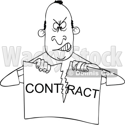 Cartoon Black and White Angry Man Ripping Apart a Contract © djart #1773914