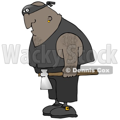 Hairy African American Man, An Executioner, Wearing A Band Around His Eyes And Carrying An Axe Clipart Illustration © djart #17746