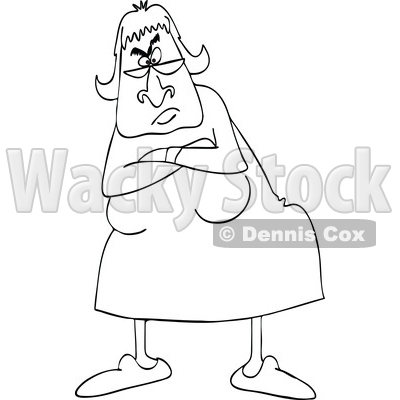 Cartoon Black and White Furious Wife or Granny with Folded Arms © djart #1789967