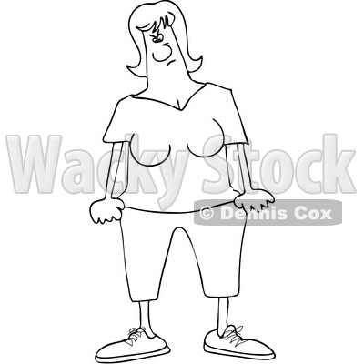 Cartoon Black and White Clipart of a Mad Woman © djart #1802320