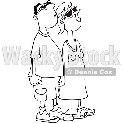 Cartoon Black and White Couple Watching an Eclipse © djart #1805391
