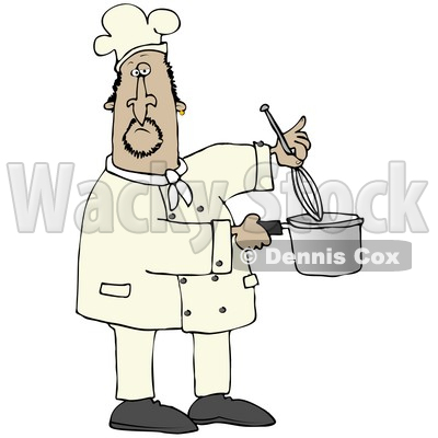 Clipart Illustration of a Mexican Male Chef Stirring Food In A Pot With A Whisk © djart #18761