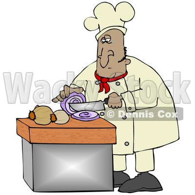 Clipart Illustration of a Mexican Male Chef Crying While Slicing Purple Onions © djart #18762