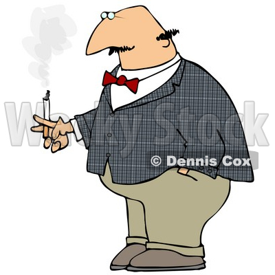 Clipart Illustration of a Bald Middle Aged Man Lost In Thought While Smoking A Cigarette © djart #18770