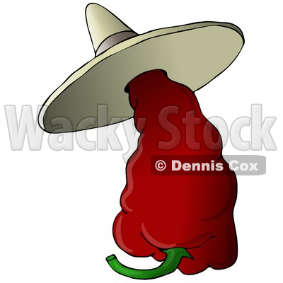 Clipart Illustration of a Red Hot Mexican Chili Pepper Wearing A Sombrero Hat © djart #19002