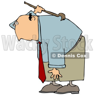 Clipart Illustration of a Bald White Businessman Bending Over And Scratching An Itch On His Back With A Back Scratcher © djart #19263