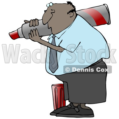 Clipart Illustration of a Black Business Guy Carrying A Big Red Marker On His Shoulder And Writing © djart #19703