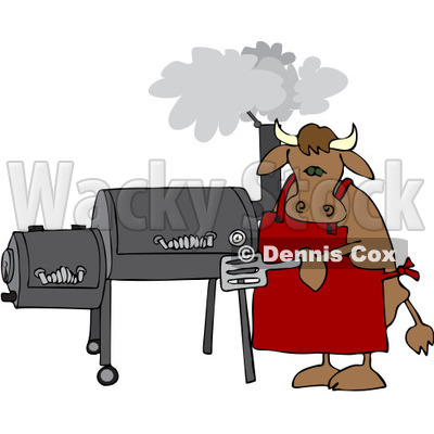Royalty-Free (RF) Clipart Illustration of a Bull Cooking On A BBQ Smoker © djart #209894