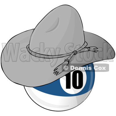 Royalty-Free (RF) Clipart Illustration of a Blue And White Ten Billiards Pool Ball Wearing A Cowboy Hat © djart #211662