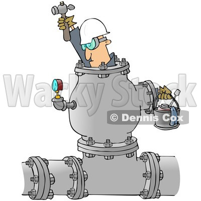 Royalty-Free (RF) Clipart Illustration of an Industrial Worker Inside A Large Pipe © djart #213011