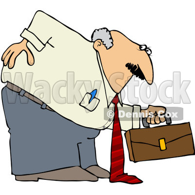 Royalty-Free (RF) Clipart Illustration of a Chubby Old Businessman Hurting His Back While Bending Over To Pick Up A Briefcase © djart #213014