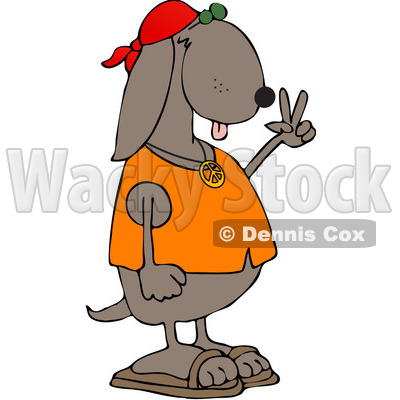 Royalty-Free (RF) Clipart Illustration of a Hippie Dog In A Red Cap And Orange Shirt, Gesturing Peace © djart #218289