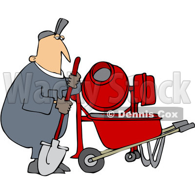 Royalty-Free (RF) Clipart Illustration of a Caucasian Worker Man Standing By A Cement Mixer © djart #223728