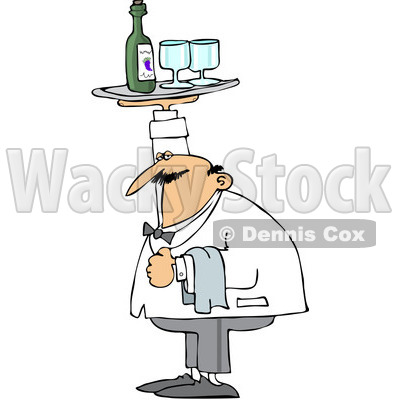 Royalty-Free (RF) Clipart Illustration of a Chubby Male Waiter Holding A Tray Of Wine Over His Head © djart #224979