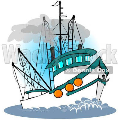 Royalty-Free (RF) Clipart Illustration of a Trawler Fishing Boat At Sea - 3 © djart #229148