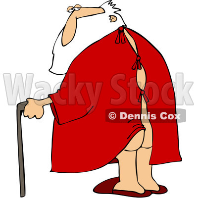 Royalty-Free (RF) Clipart Illustration of Santa Walking With A Cane, His Butt Showing Through A Hospital Gown © djart #231463