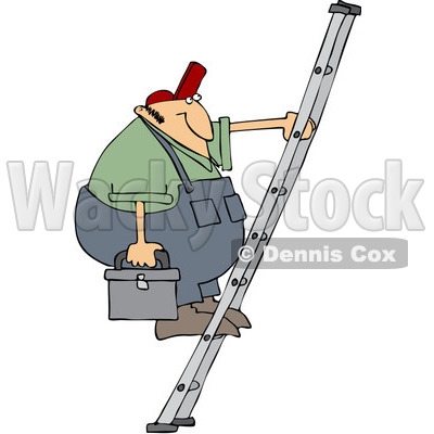 Royalty-Free (RF) Clipart Illustration of a Worker Man Carrying A Tool Box Up A Ladder © djart #231464