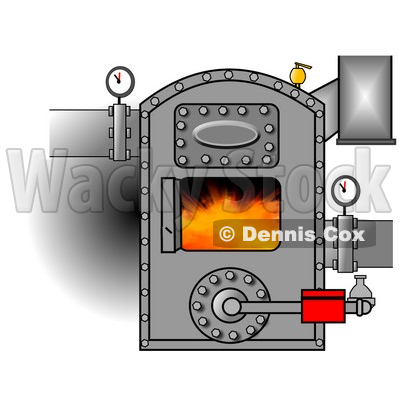Clipart Illustration of Hot Flames Burning Inside An Open Boiler With Valves On The Pipes © djart #24645