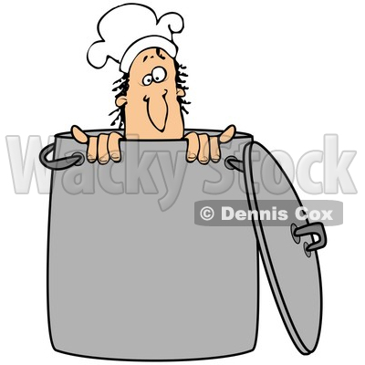Clipart Illustration of a Silly Male Caucasian Chef Wearing A Hat And Peeking Out From Inside A Stock Pot © djart #24708