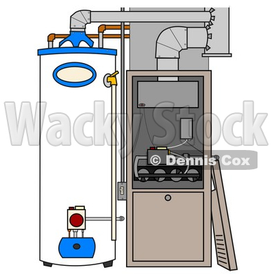 Clipart Illustration of a Furnace And Water Heater In A Residential Home, The Cover Off Of The Furnace © djart #24711